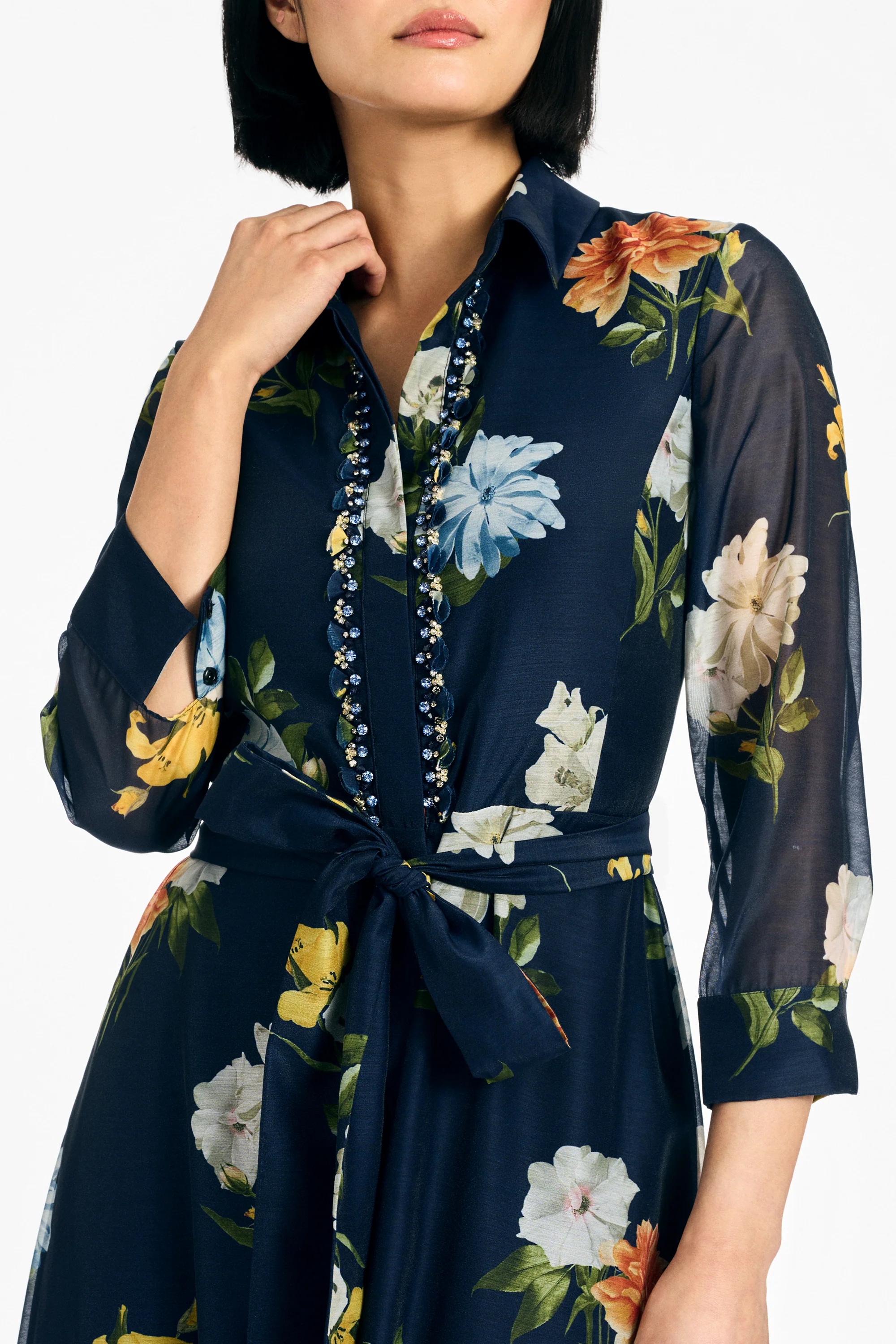 EMBELLISHED ADDISON GOWN - NAVY WILDLFOWERS - Image 2