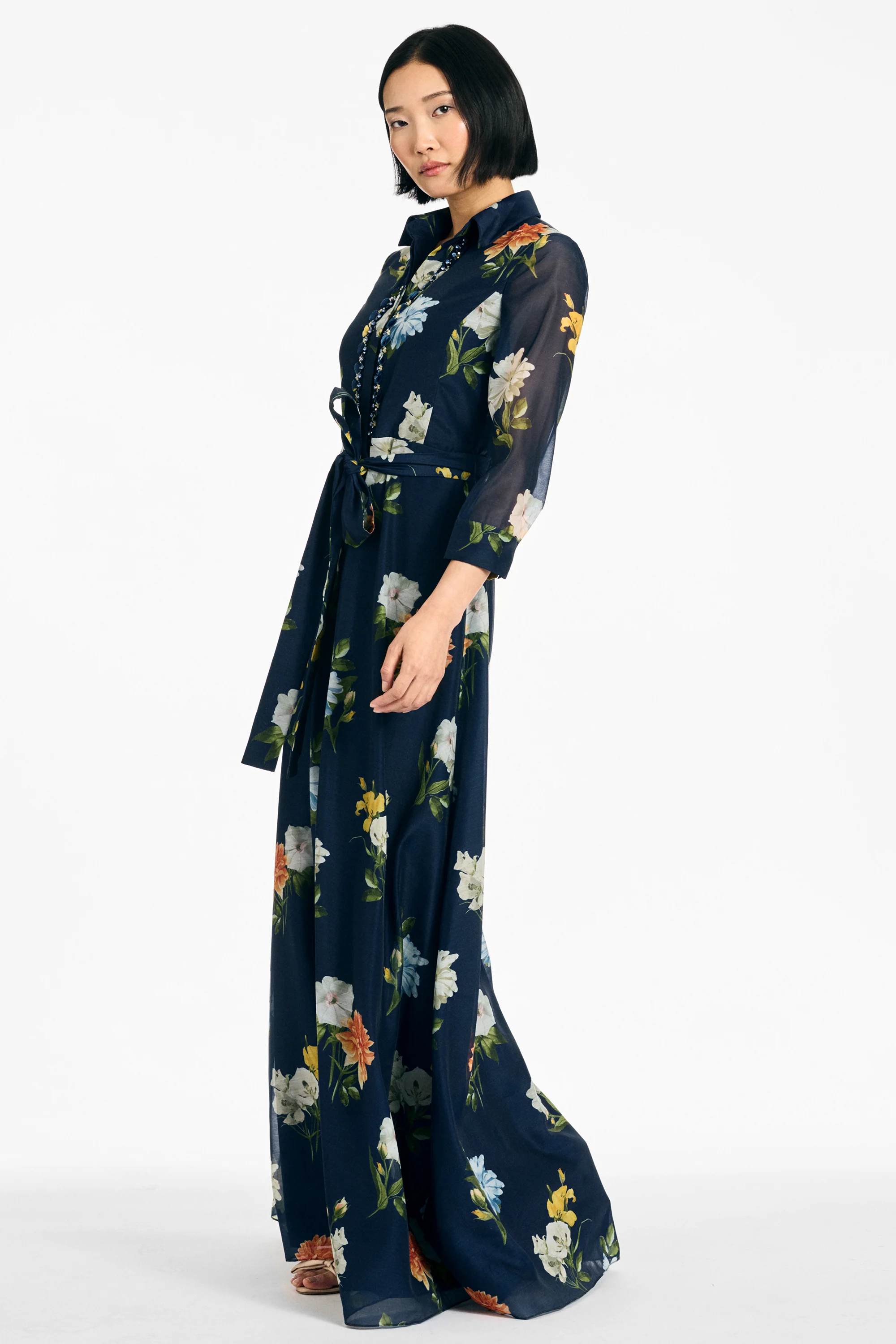 EMBELLISHED ADDISON GOWN - NAVY WILDLFOWERS - Image 6