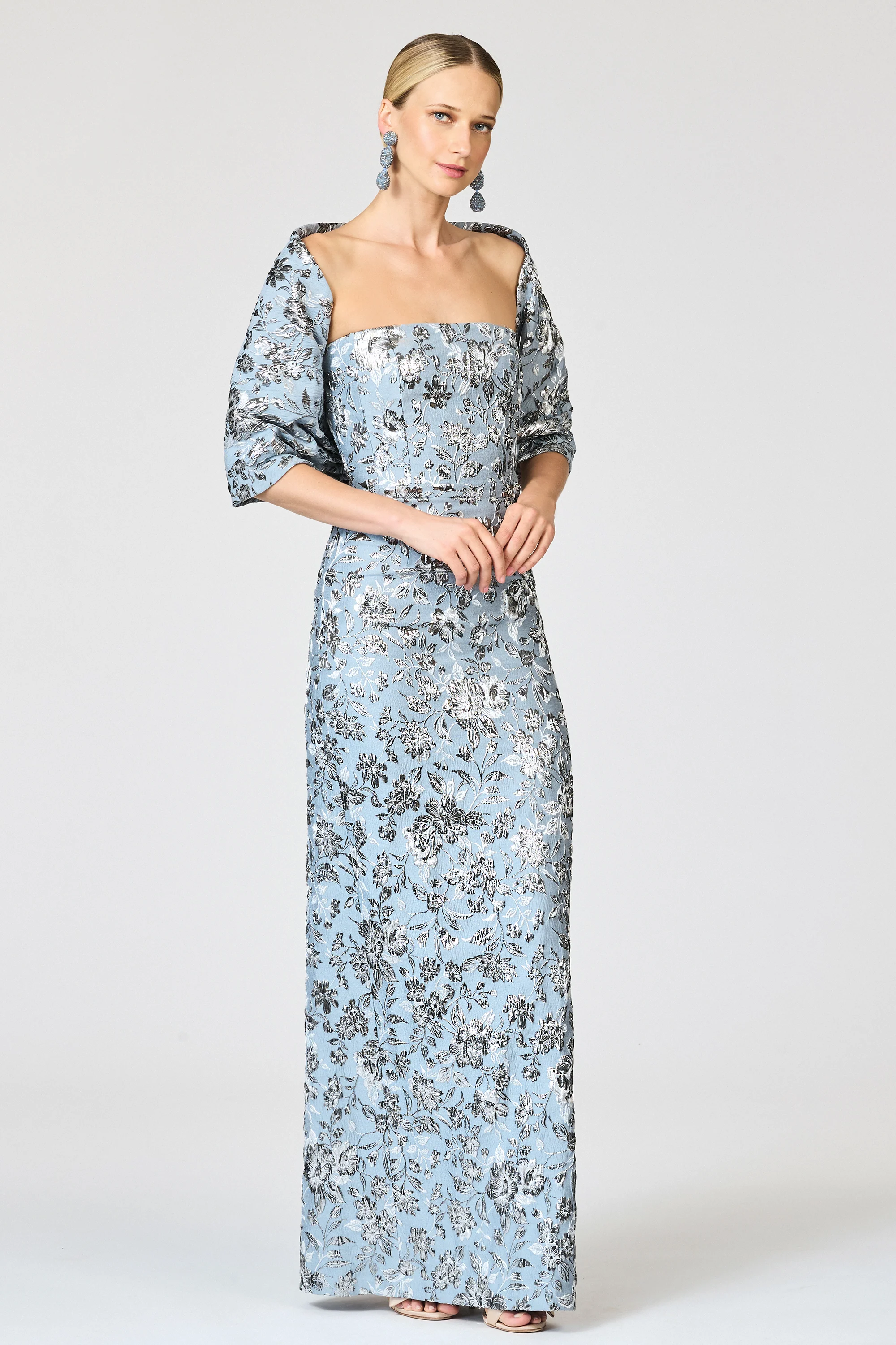 METALLIC CLOQUE SOPHIA GOWN - PEWTER GARDENS - Image 3