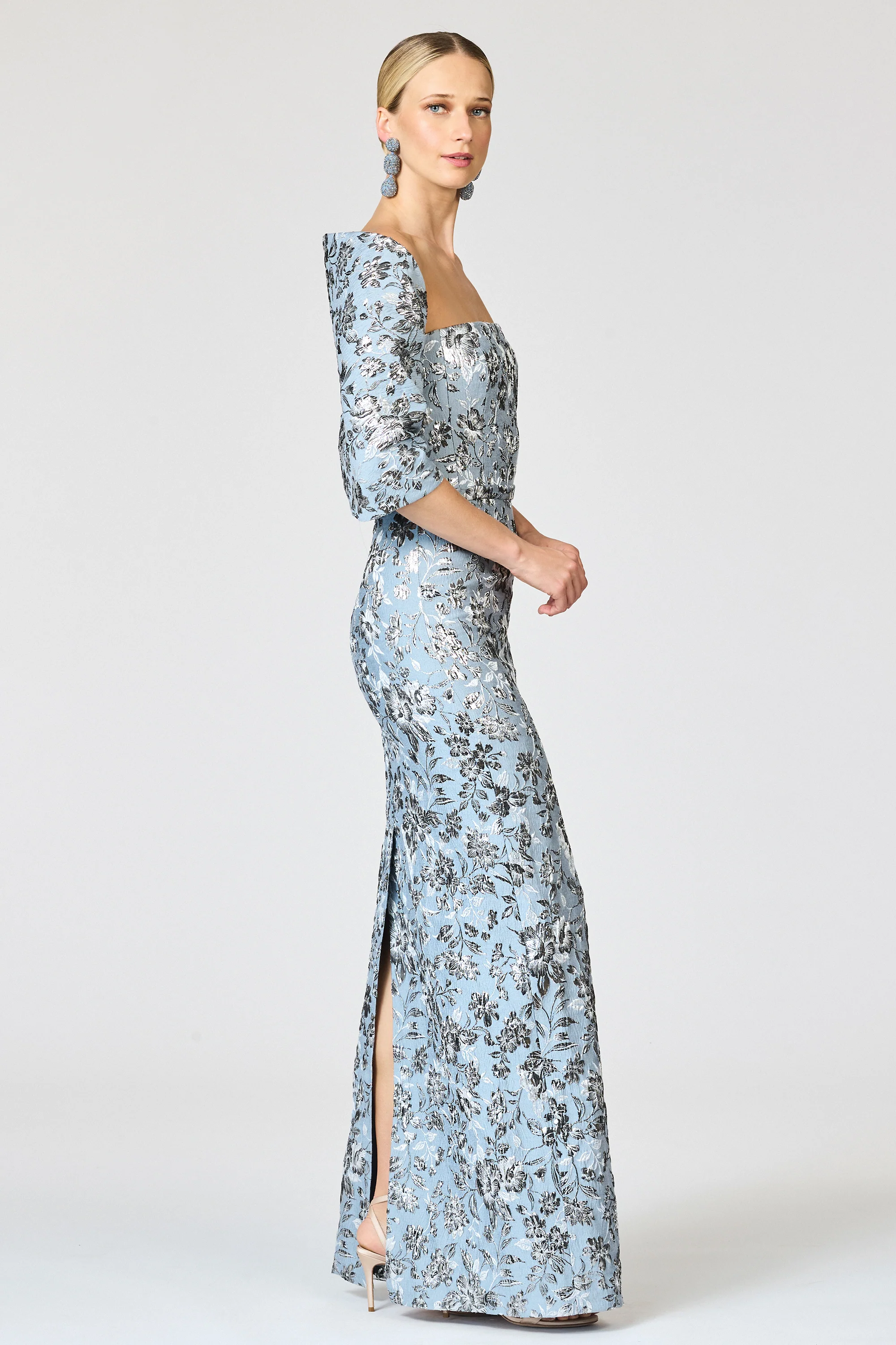 METALLIC CLOQUE SOPHIA GOWN - PEWTER GARDENS - Image 6